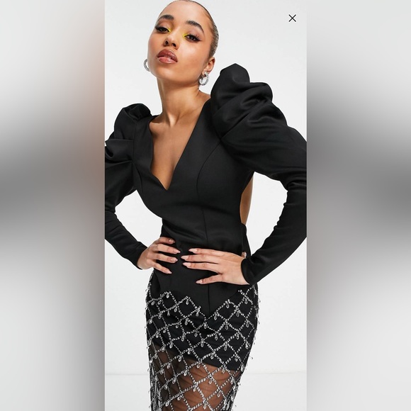 BNWT ASOS Design Puff Sleeve Rhinestone Embellished Skirt Maxi Dress ! Size 12! - Picture 2 of 4